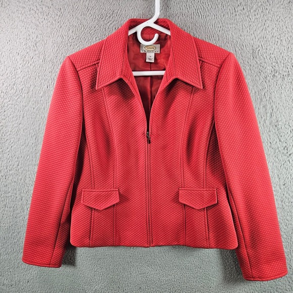 Talbots Jackets & Blazers - Talbots Petites Red Quilted Zip Front Blazer Jacket Women's Size 14‎